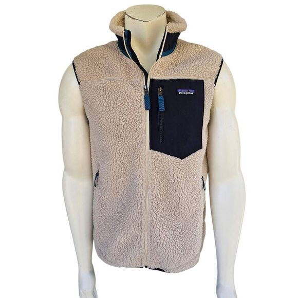 Patagonia Retro Pile Fleece Vest Men’s Medium Beige Tan Sherpa Full Zip - Picture 1 of 8